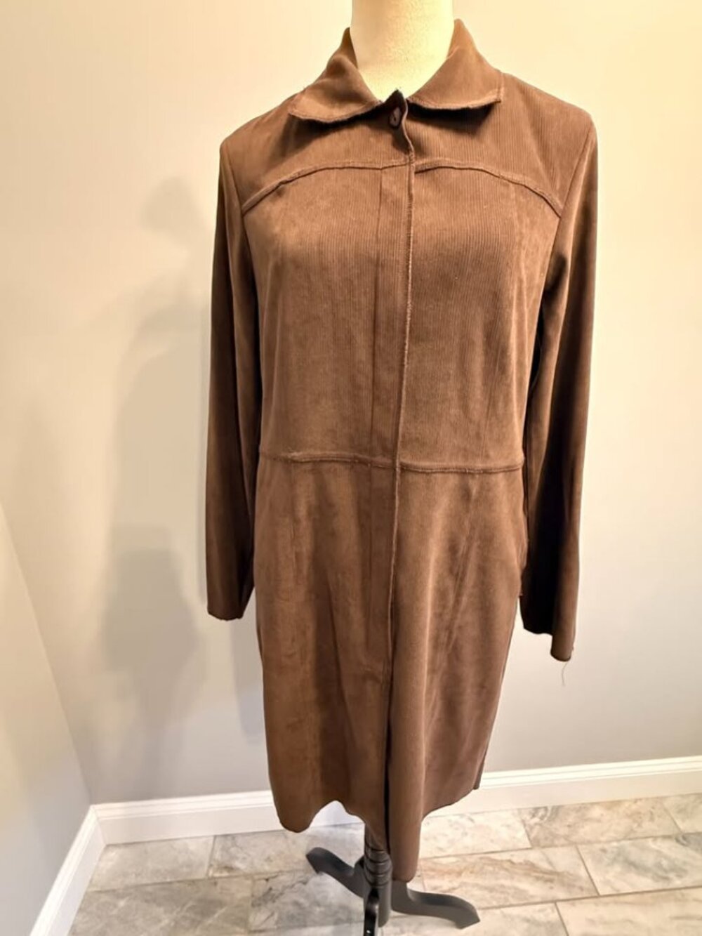 NEW In the Wash women's size 6 brown suede look long jacket